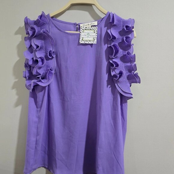NWT Vine & Love Women's Top M Ruffle Trim Purple Cottage Core Whimsical - Picture 2 of 3